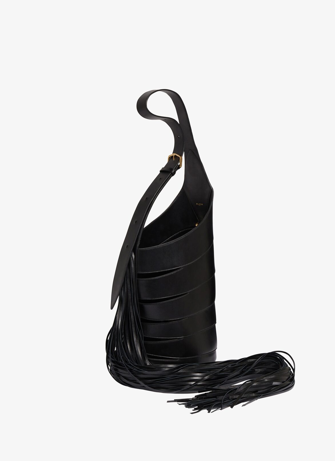 BABEL WITH FRINGES MEDIUM BAG IN GLOSSY SMOOTH CALFSKIN ALAÏA BLACK BABEL WITH FRINGES MEDIUM BAG IN GLOSSY SMOOTH CALFSKIN
